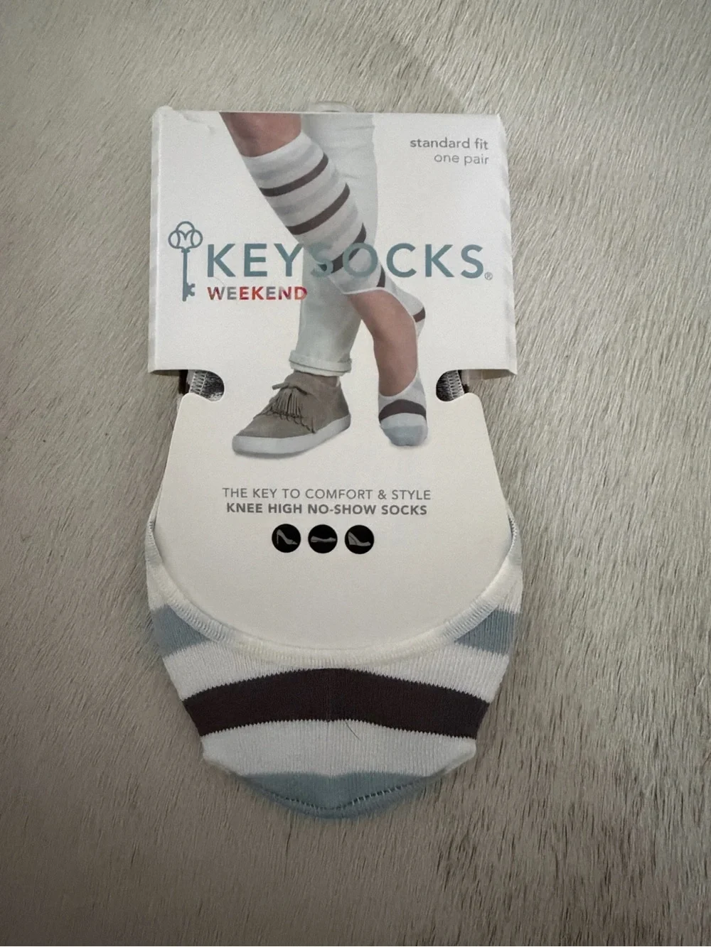 NWTO Keysocks (no show socks) - White with Gray and Brown Stripes